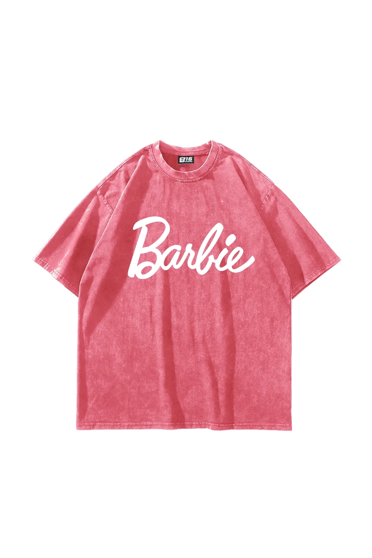 Barbie Baskılı Oversize Unisex Yıkamalı Pembe Tshirt