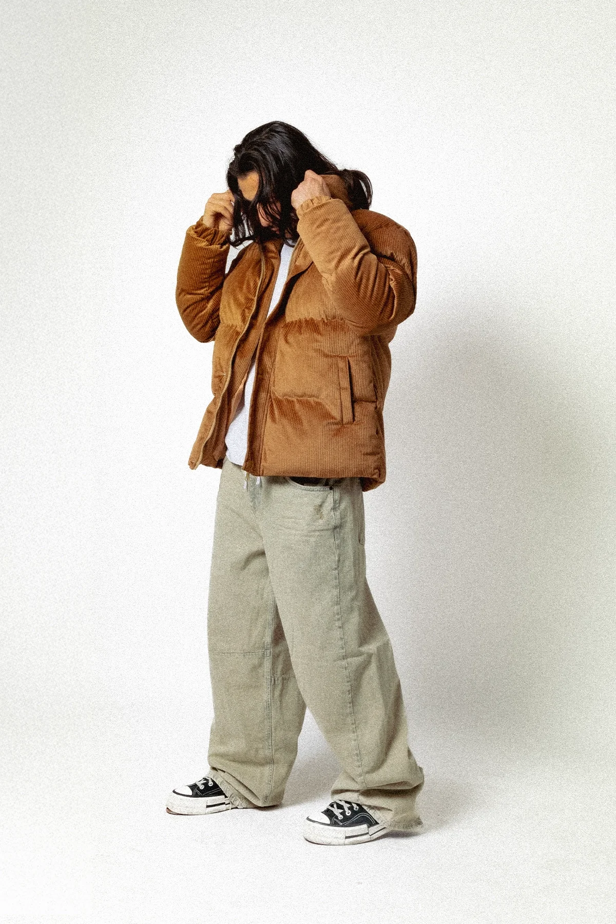 Basic Kadife Oversize Erkek Bej Rengi Mont