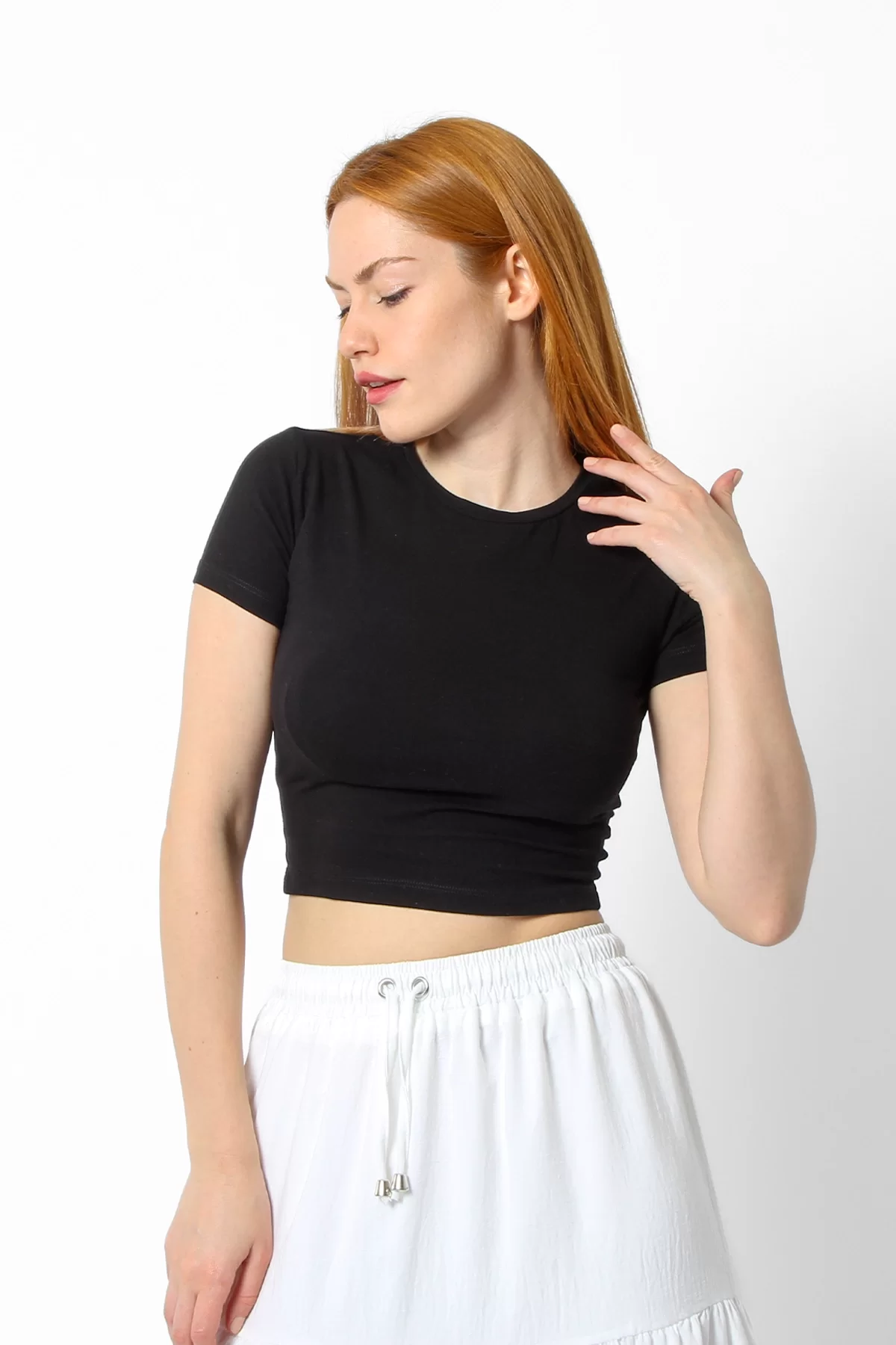 Basic Siyah Kadın Crop Tshirt