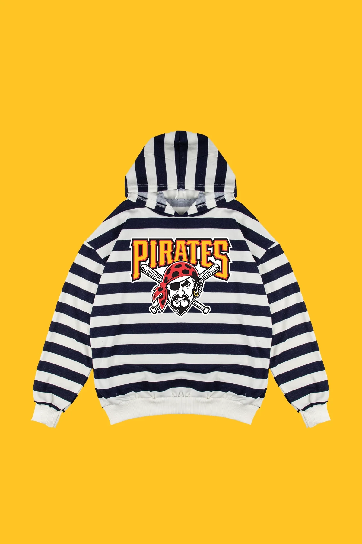 Pirates Baskılı Oversize Unisex Lacivert Çizgili Hoodie
