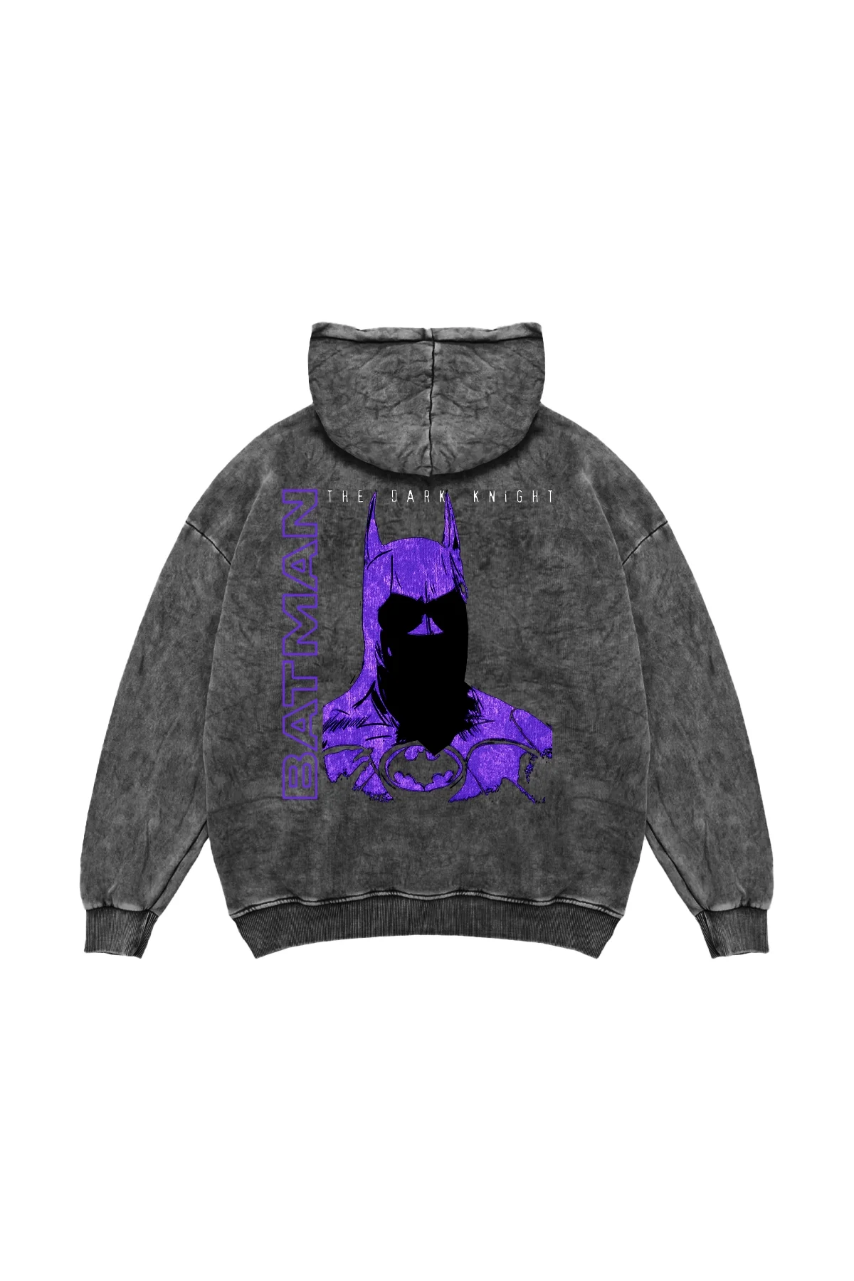 Bat Yarasa Baskılı Oversize Unisex Yıkamalı Siyah Hoodie