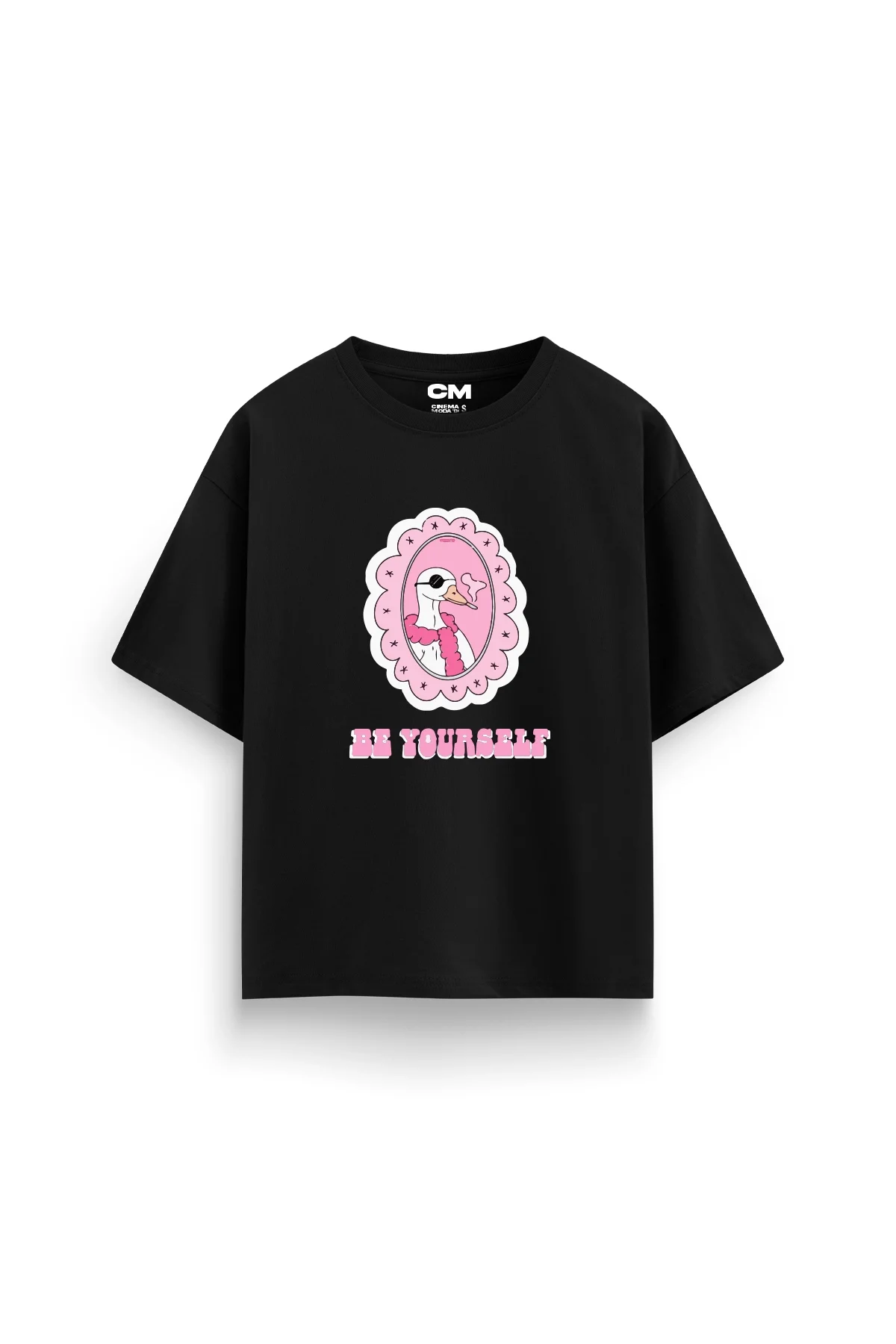 Be Yourself Baskılı Rahat Kalıp 30/1 Unisex Siyah Tshirt