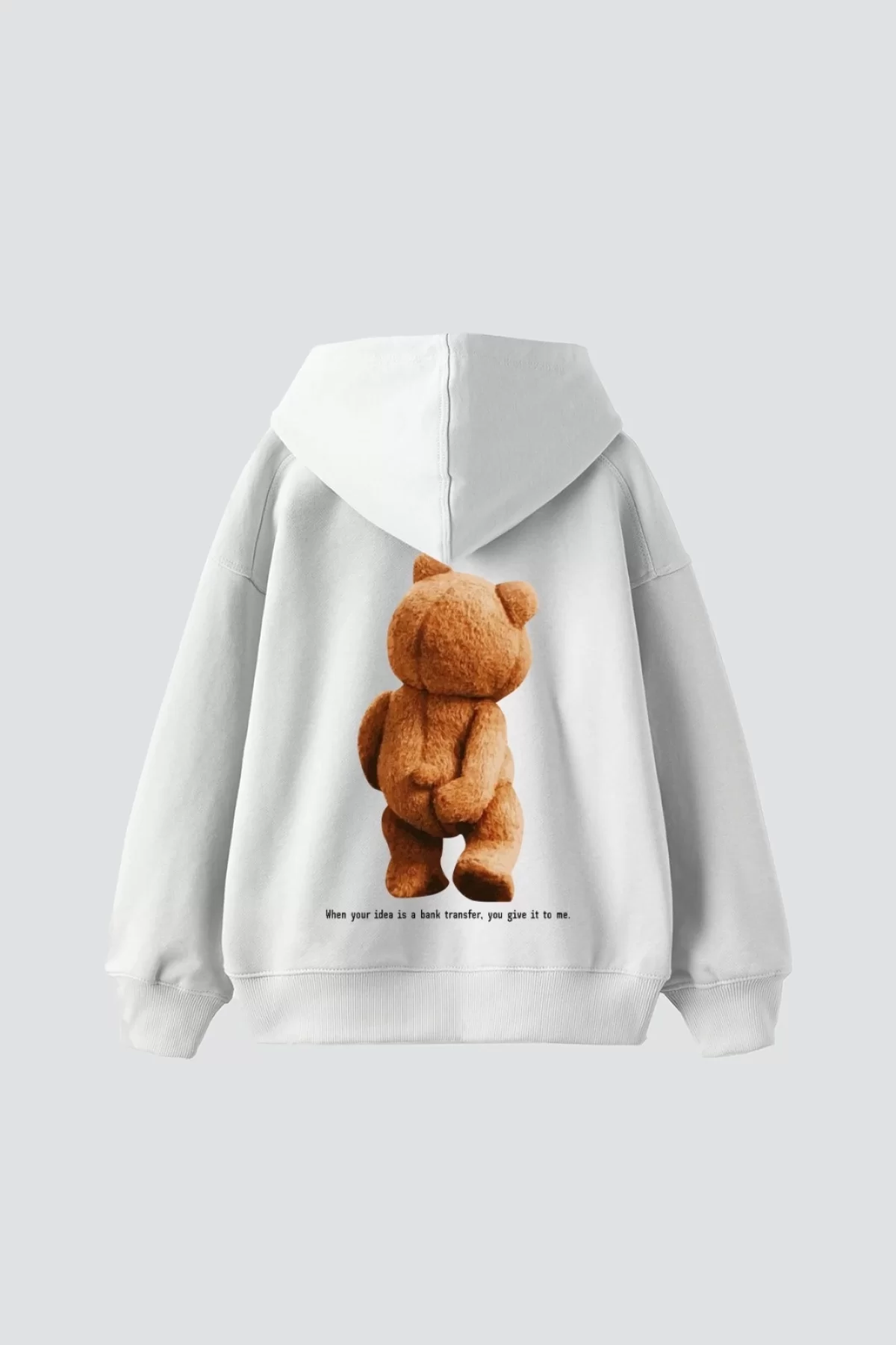 Bear Sırt Baskılı Oversize Unisex Beyaz Hoodie