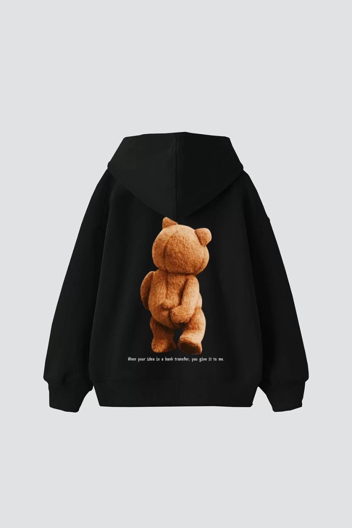 Bear Sırt Baskılı Oversize Unisex Siyah Hoodie