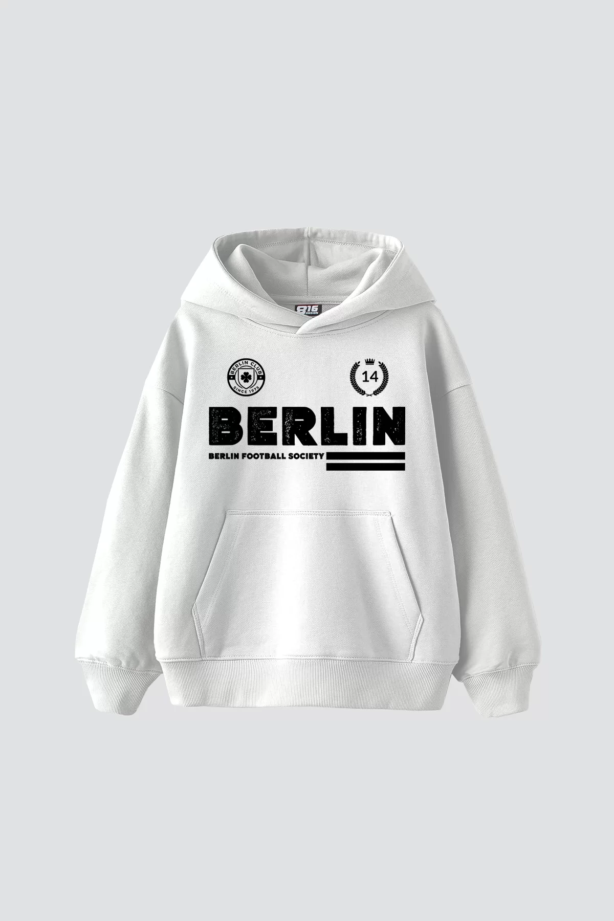 Berlin Baskılı Oversize Unisex Premium Beyaz Hoodie