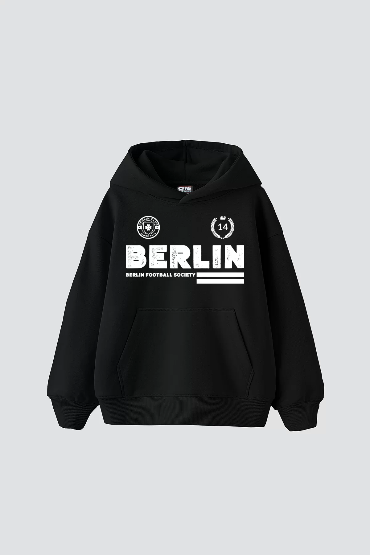 Berlin Baskılı Oversize Unisex Premium Siyah Hoodie