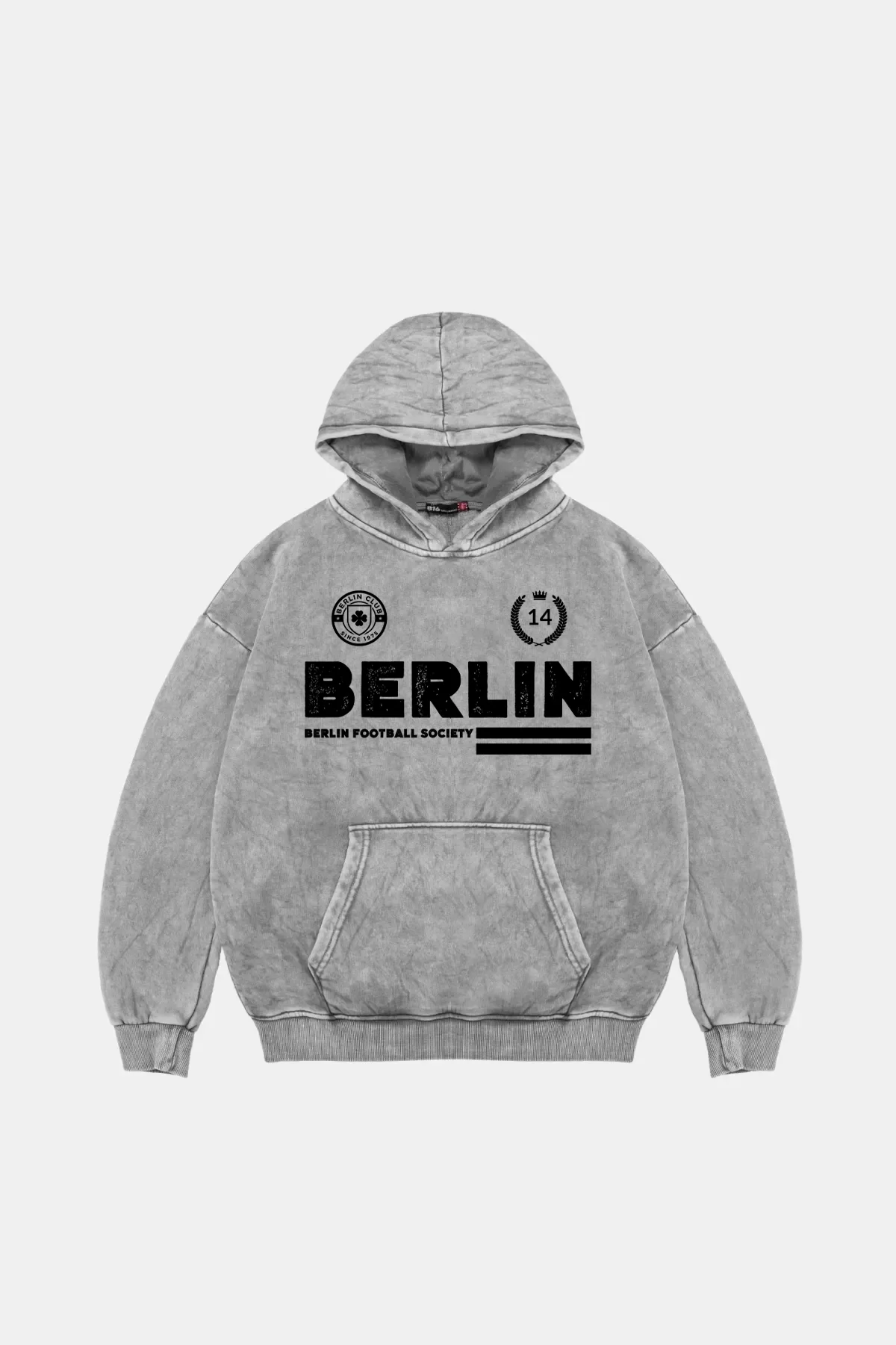 Berlin Baskılı Oversize Unisex Premium Yıkamalı Beyaz Hoodie