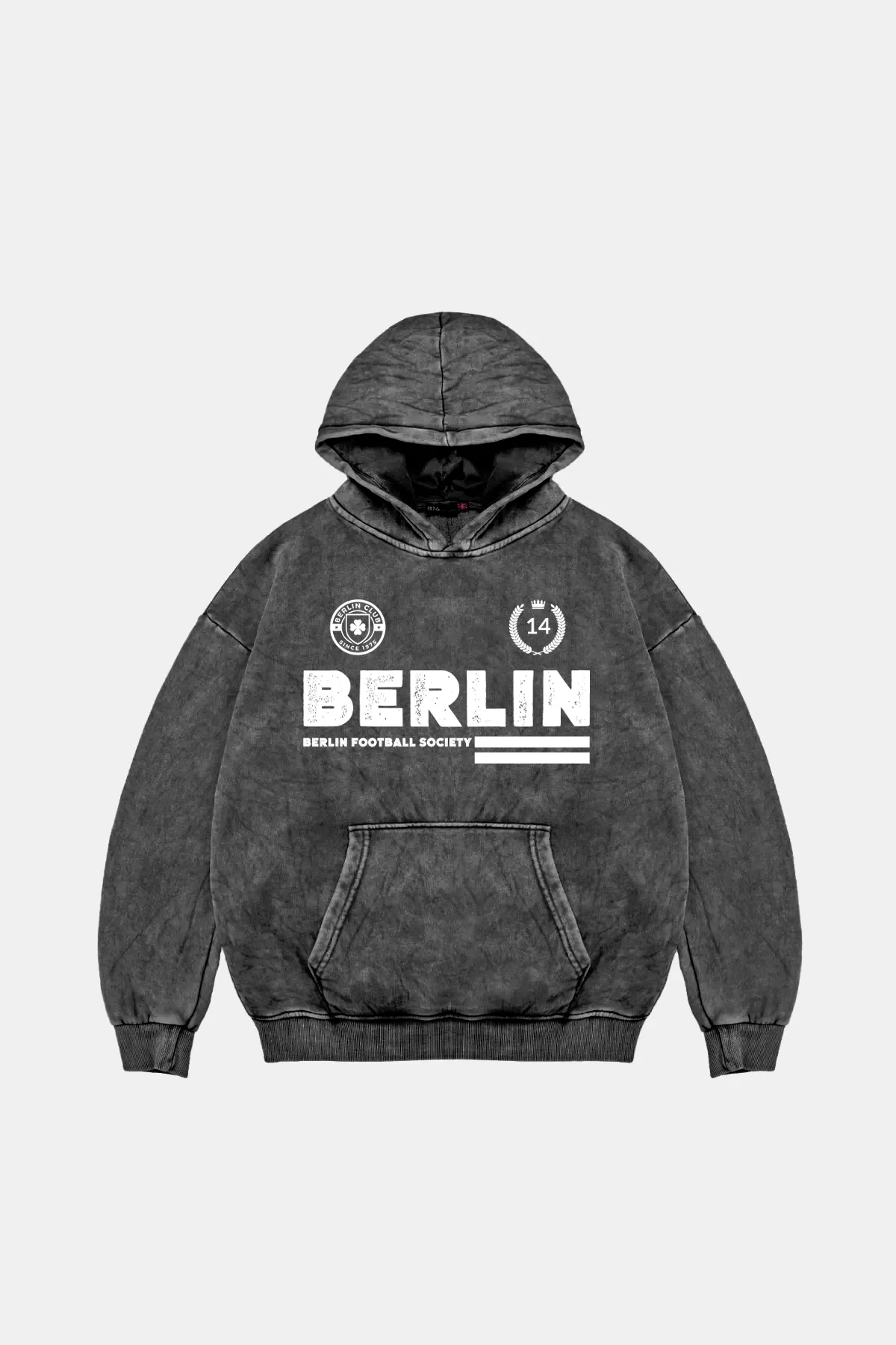 Berlin Baskılı Oversize Unisex Premium Yıkamalı Siyah Hoodie