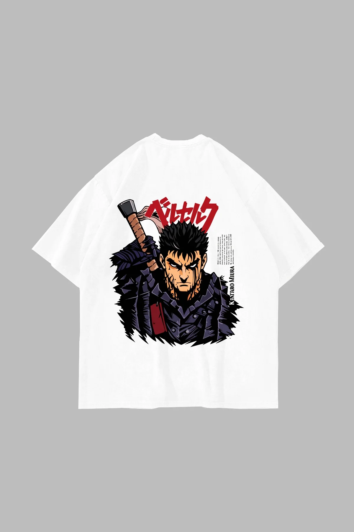 Berserk Guts Baskılı Oversize Unisex Beyaz Tshirt