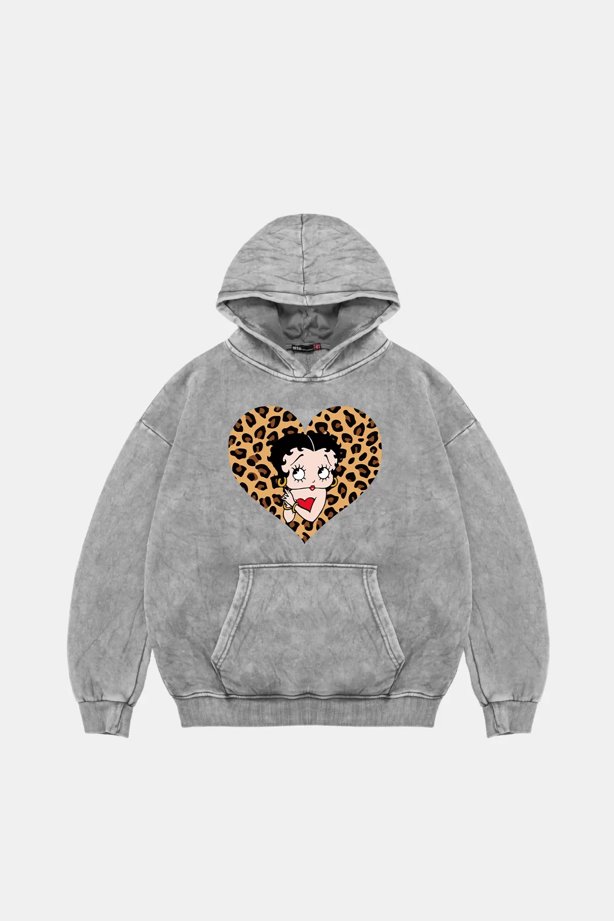 Betty Boops Baskılı Oversize Unisex Premium Yıkamalı Beyaz Hoodie