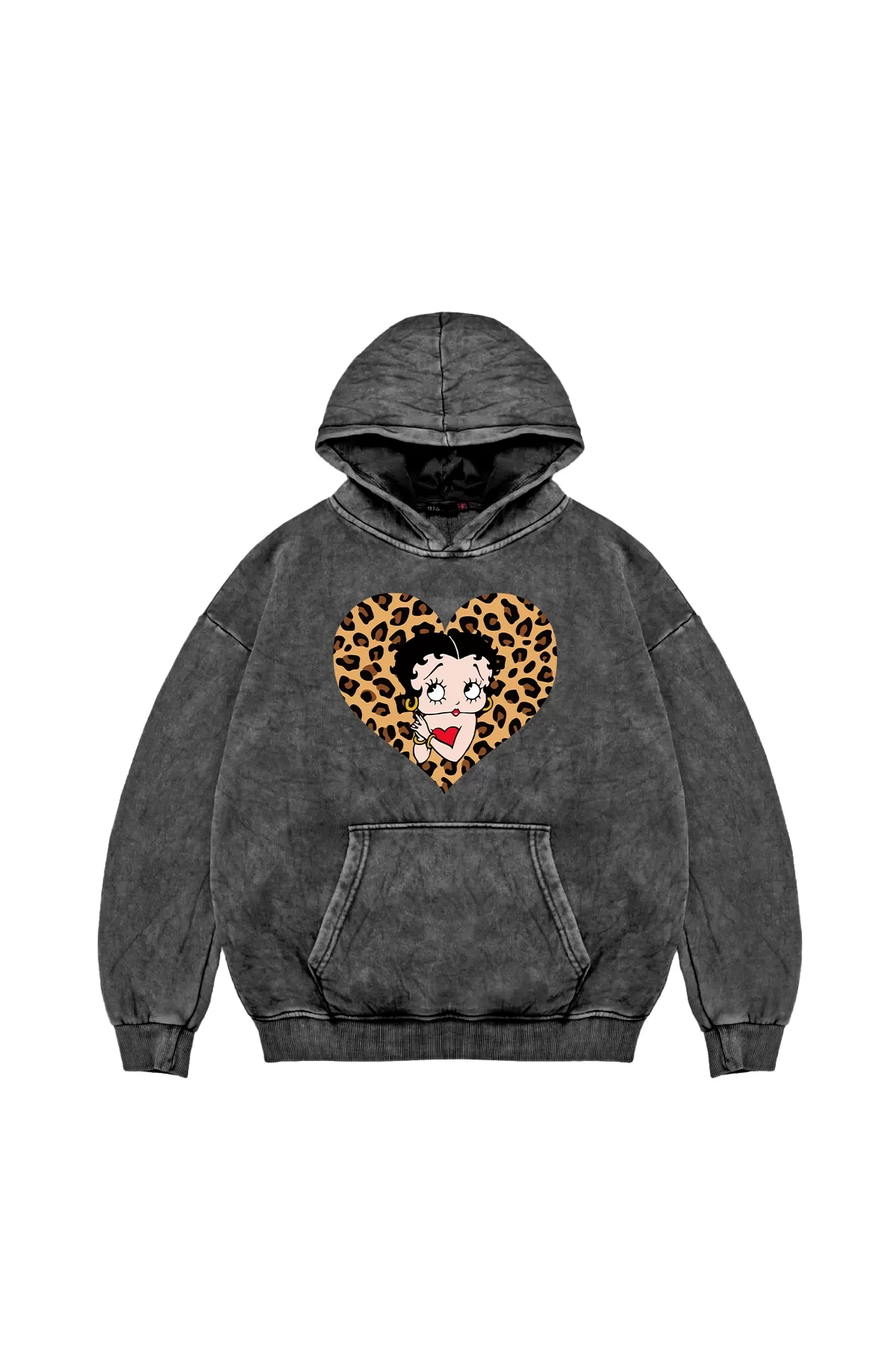 Betty Boops Baskılı Oversize Unisex Premium Yıkamalı Siyah Hoodie