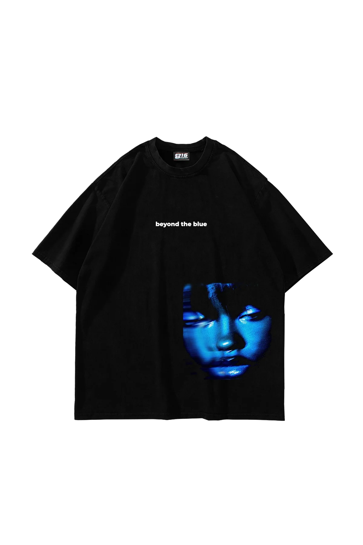 Beyond The Blue Baskılı Oversize Unisex Siyah Tshirt