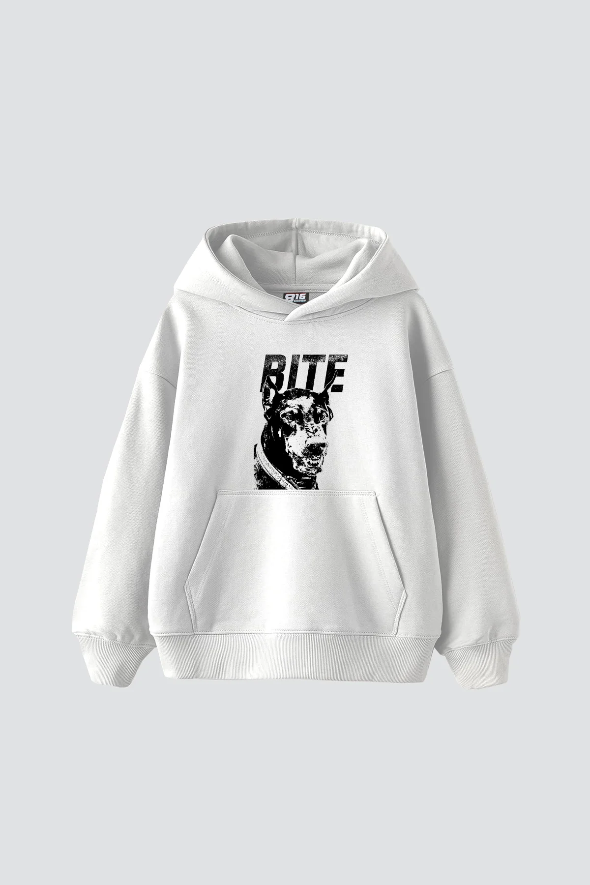 Bıte Doberman Baskılı Oversize Unisex Beyaz Hoodie