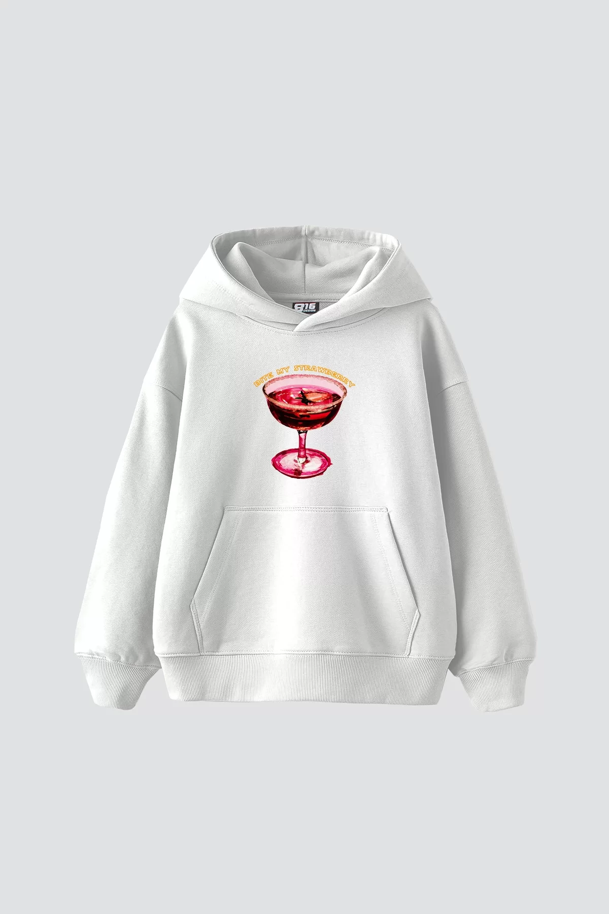 Bite My Strawberry Baskılı Oversize Unisex Premium Beyaz Hoodie