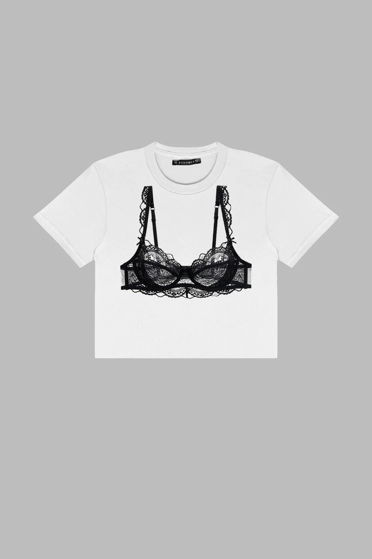 Black Bra Baskılı Beyaz Crop Top