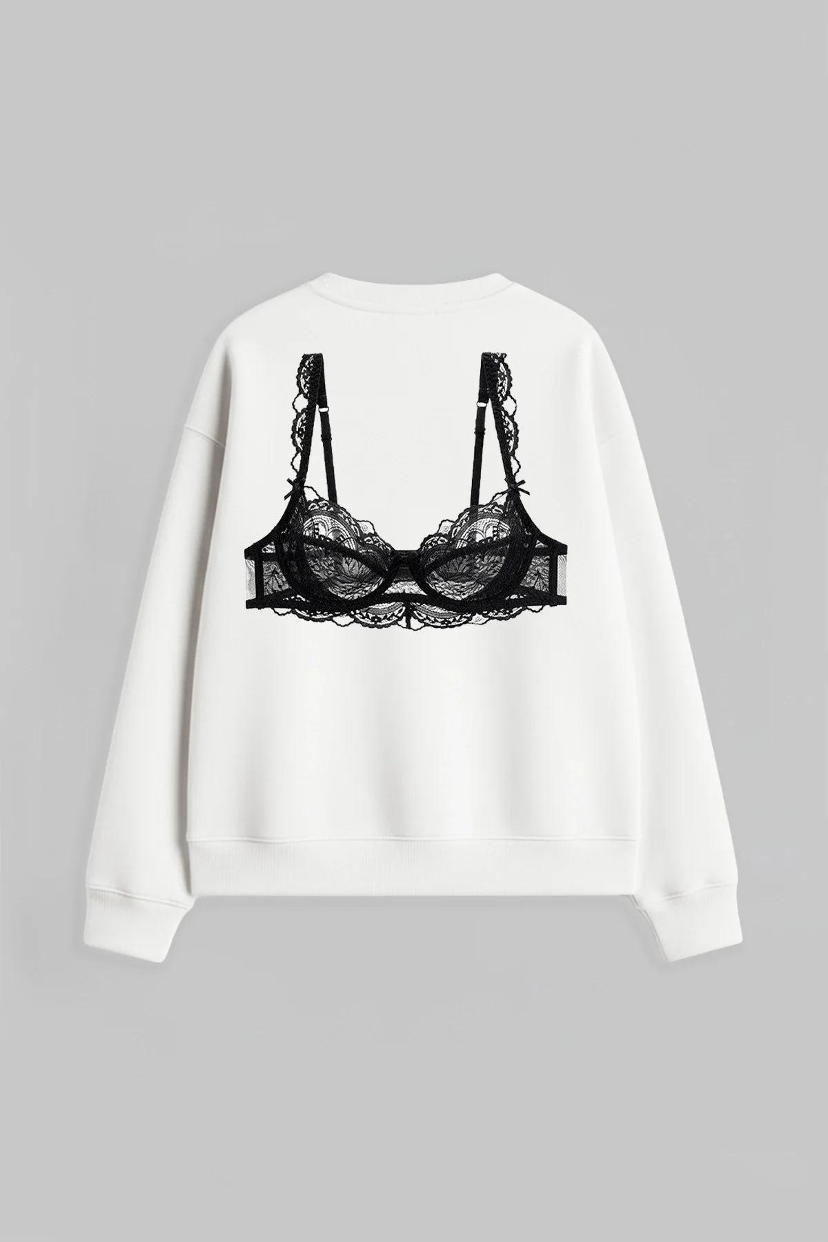 Black Bra Baskılı Kapüşonsuz Relaxed Fit Kadın Beyaz Sweatshirt