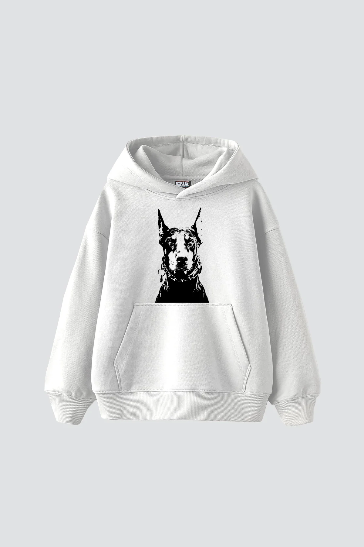 Black Doberman Baskılı Oversize Unisex Beyaz Hoodie