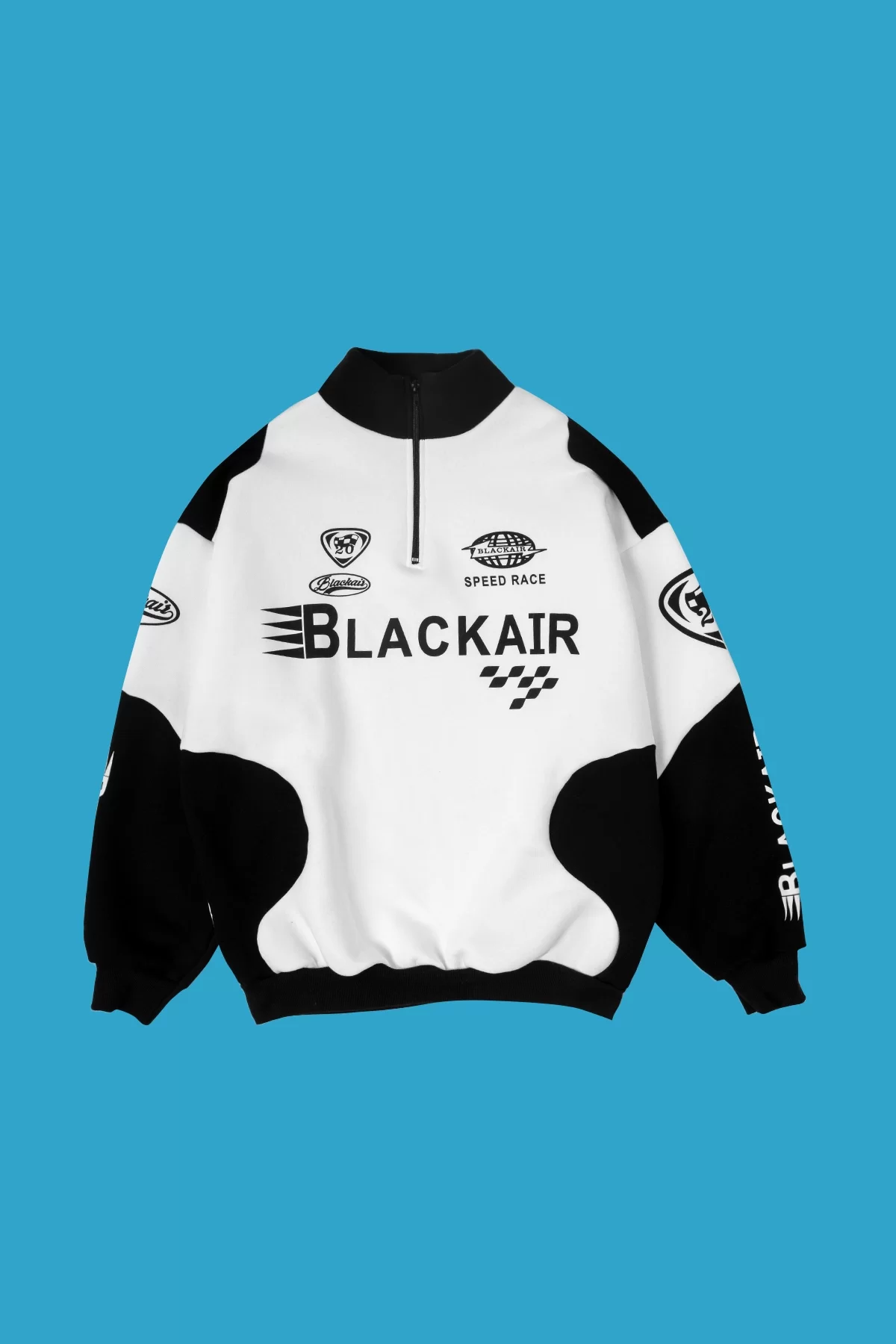 Blackair Baskılı Oversize Unisex Racing Beyaz Sweatshirt