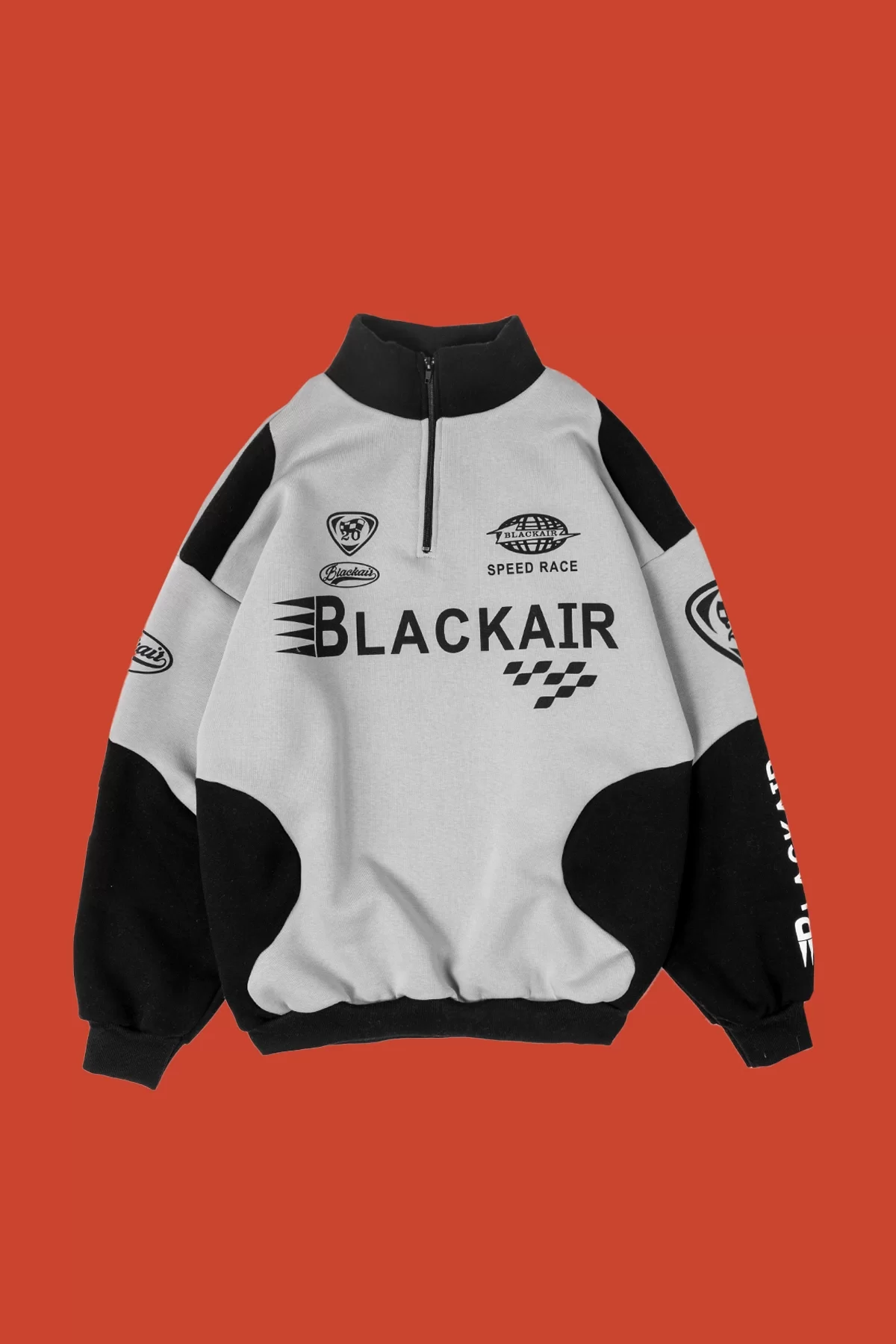 Blackair Baskılı Oversize Unisex Racing Gri Sweatshirt
