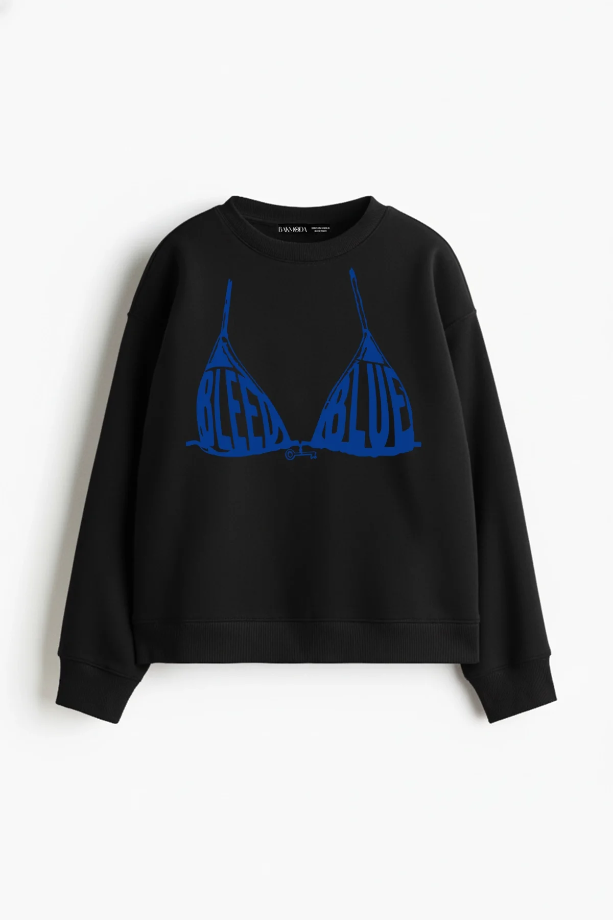 Bleed Blue Baskılı Kapüşonsuz Relaxed Fit Kadın Siyah Sweatshirt
