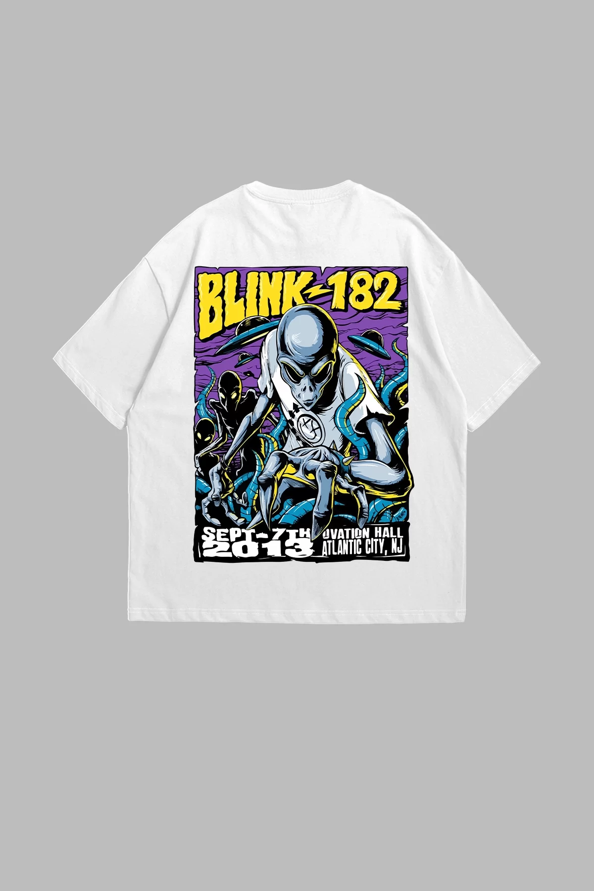 Blink 182 Baskılı Oversize Unisex 24/1 Beyaz Tshirt