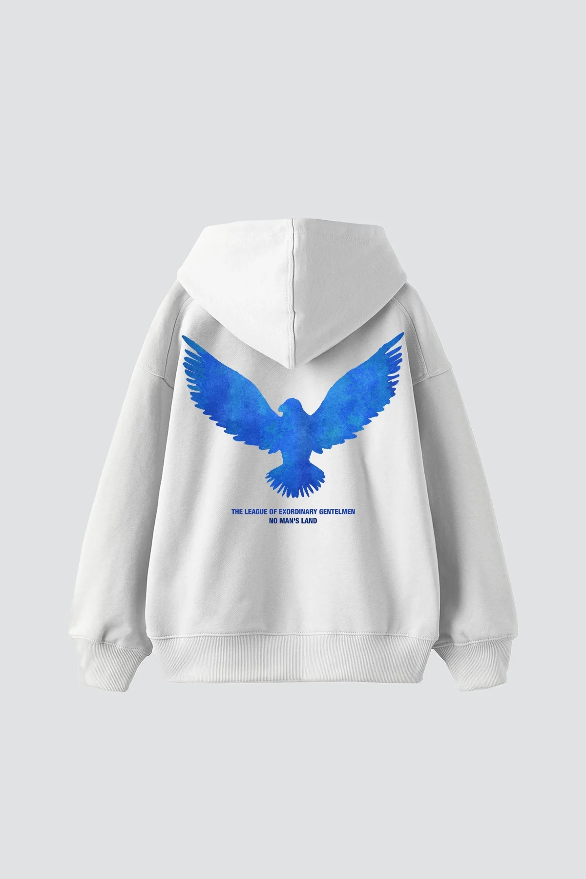 Blue Bird Baskılı Oversize Unisex Beyaz Hoodie