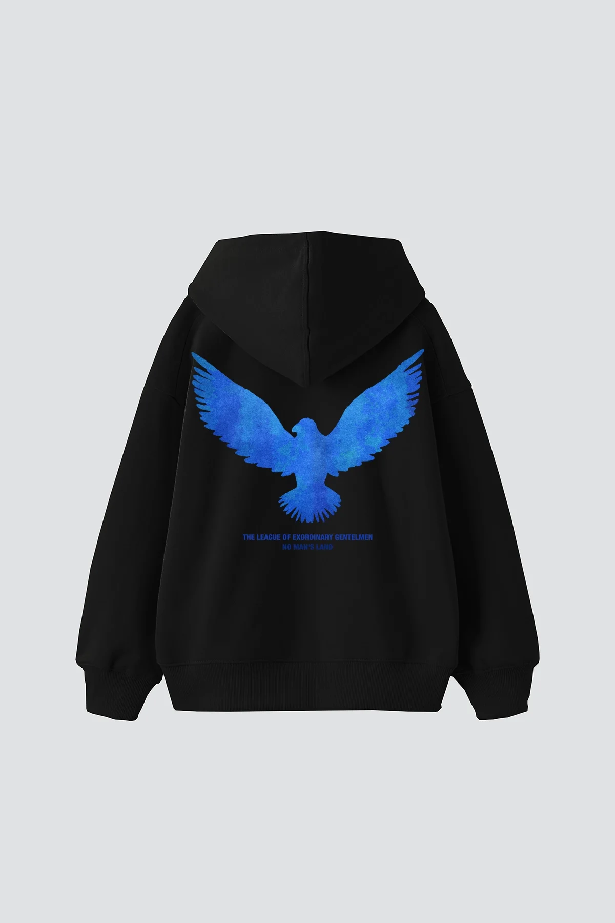 Blue Bird Baskılı Oversize Unisex Siyah Hoodie