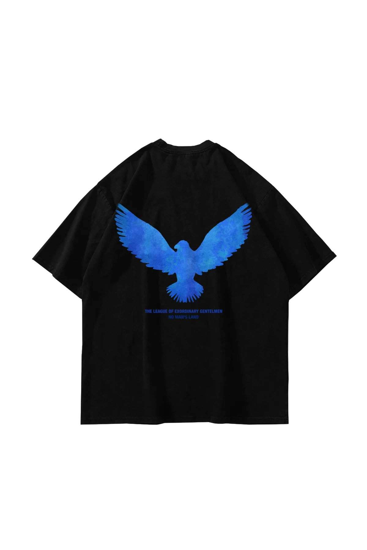 Blue Bird Baskılı Oversize Unisex Siyah Tshirt