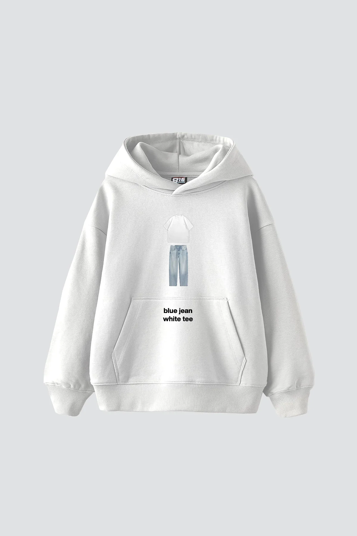 Blue Jean White Tee Baskılı Oversize Unisex Beyaz Hoodie