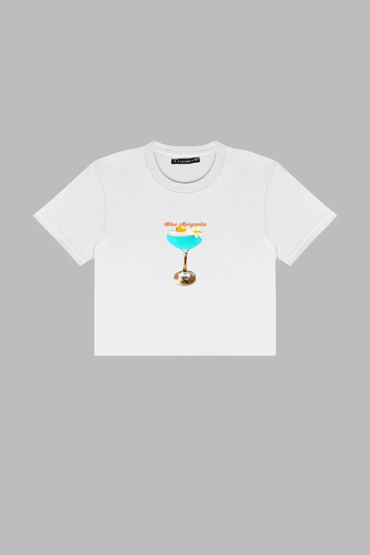 Blue Margharita Baskılı Beyaz Crop Top