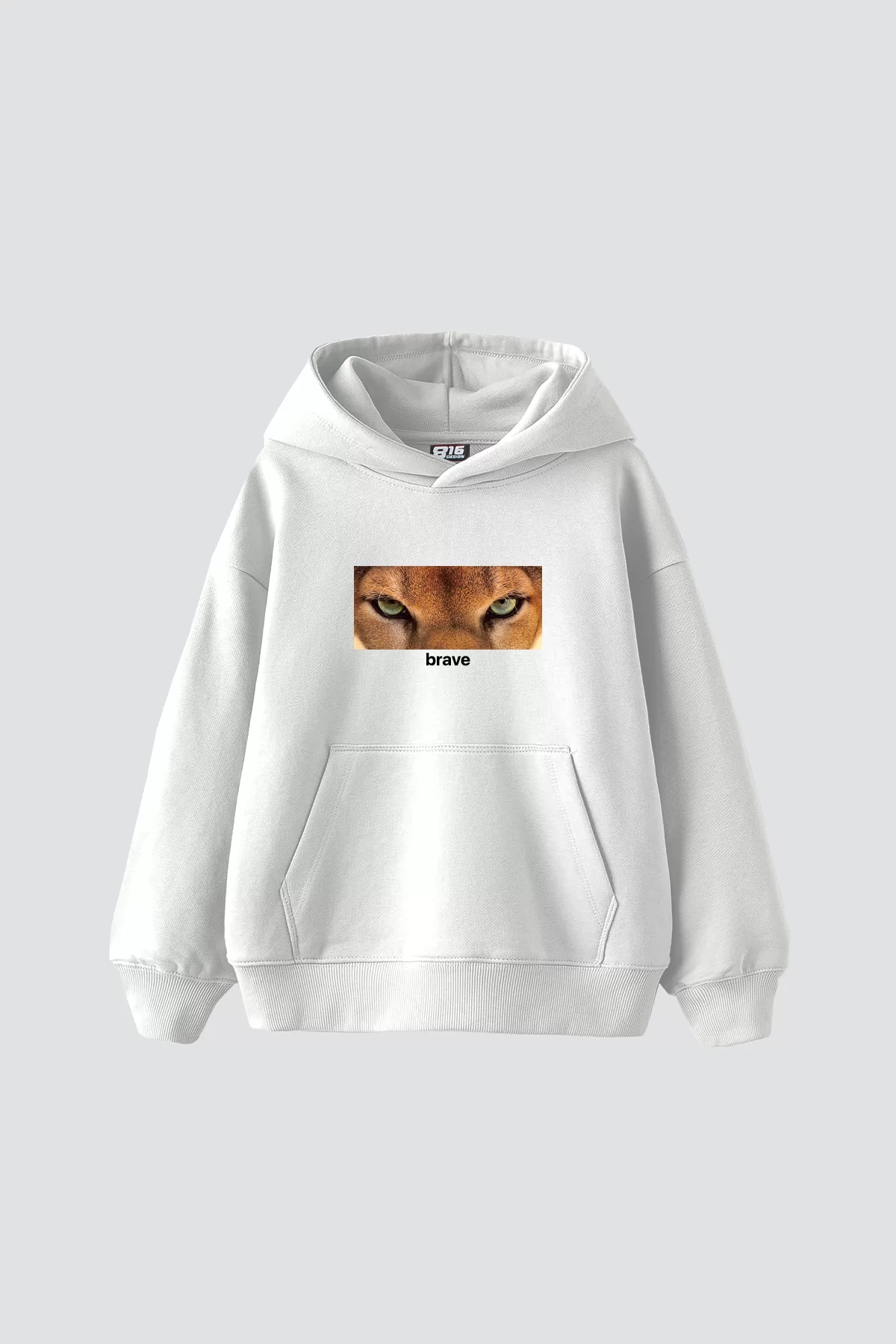 Brave Baskılı Oversize Unisex Premium Beyaz Hoodie