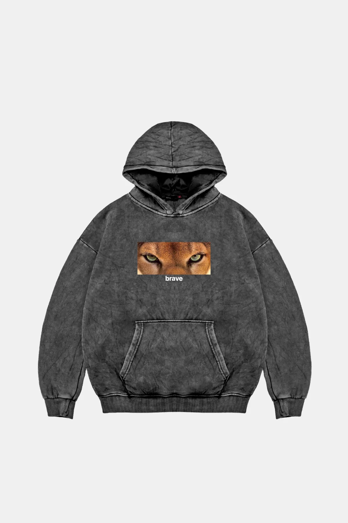 Brave Baskılı Oversize Unisex Premium Yıkamalı Siyah Hoodie