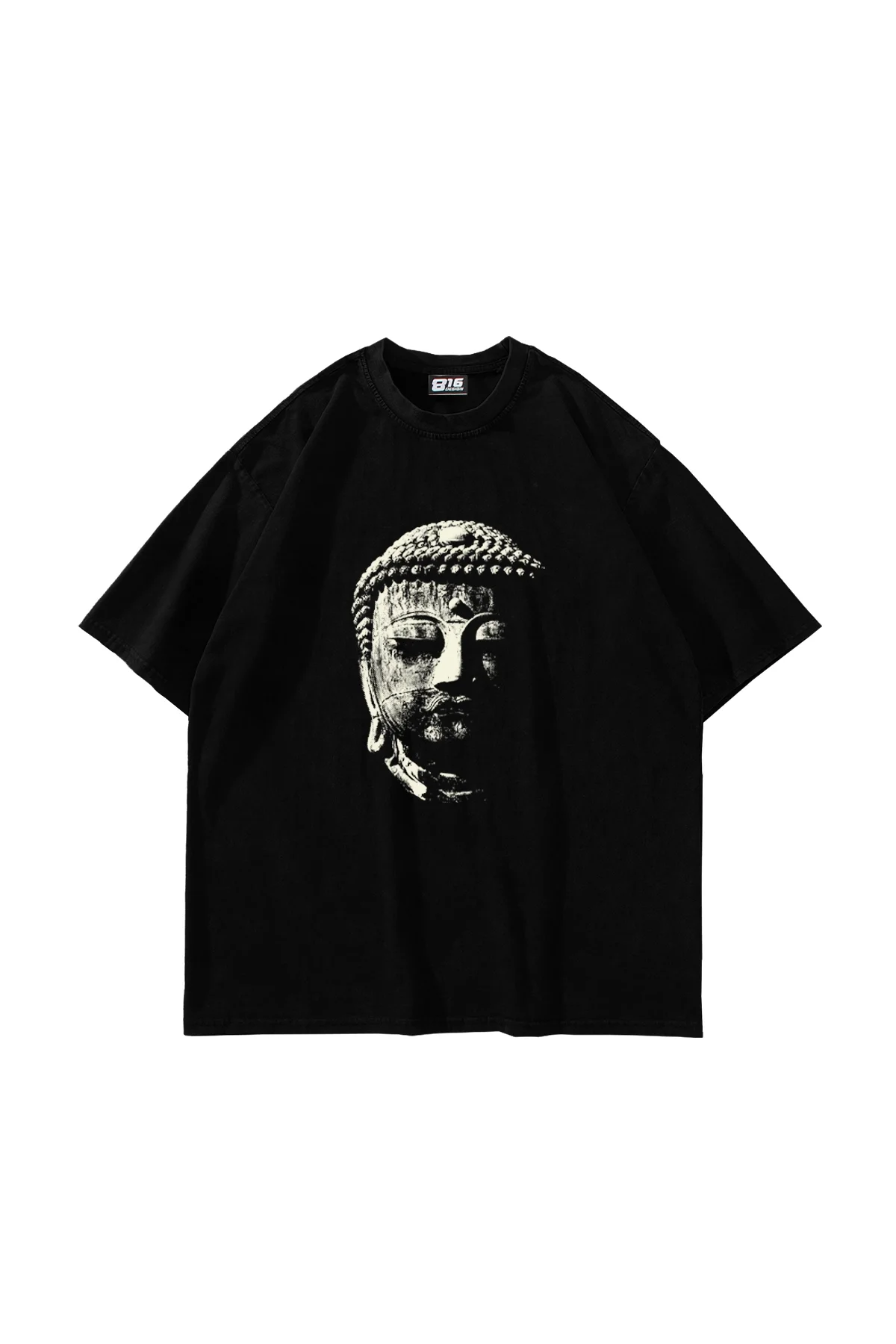 Buddha Baskılı Oversize Unisex Siyah Tshirt