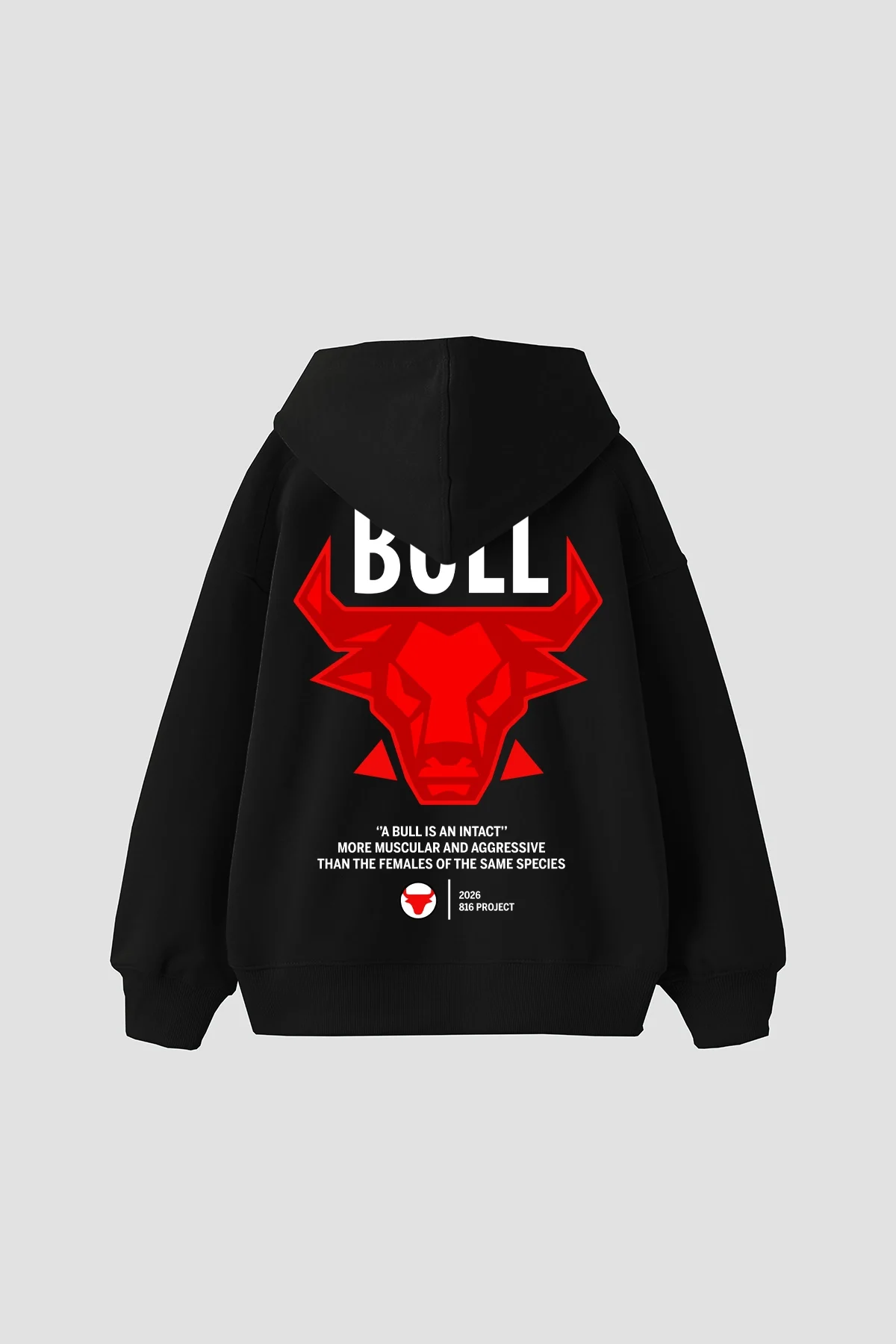 Bull Is an Intact Baskılı Oversize Unisex Siyah Hoodie