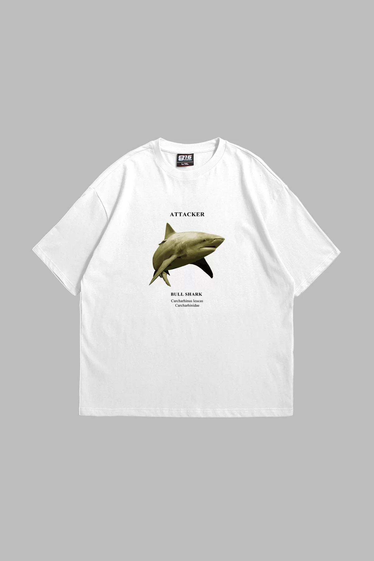 Bull Shark Baskılı Oversize Unisex Beyaz Premium Tshirt