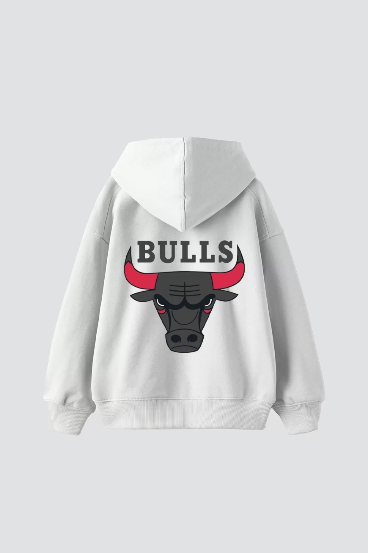 Bulls Baskılı Oversize Unisex Beyaz Hoodie