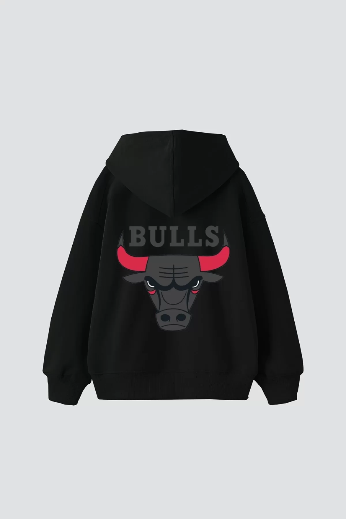 Bulls Baskılı Oversize Unisex Siyah Hoodie