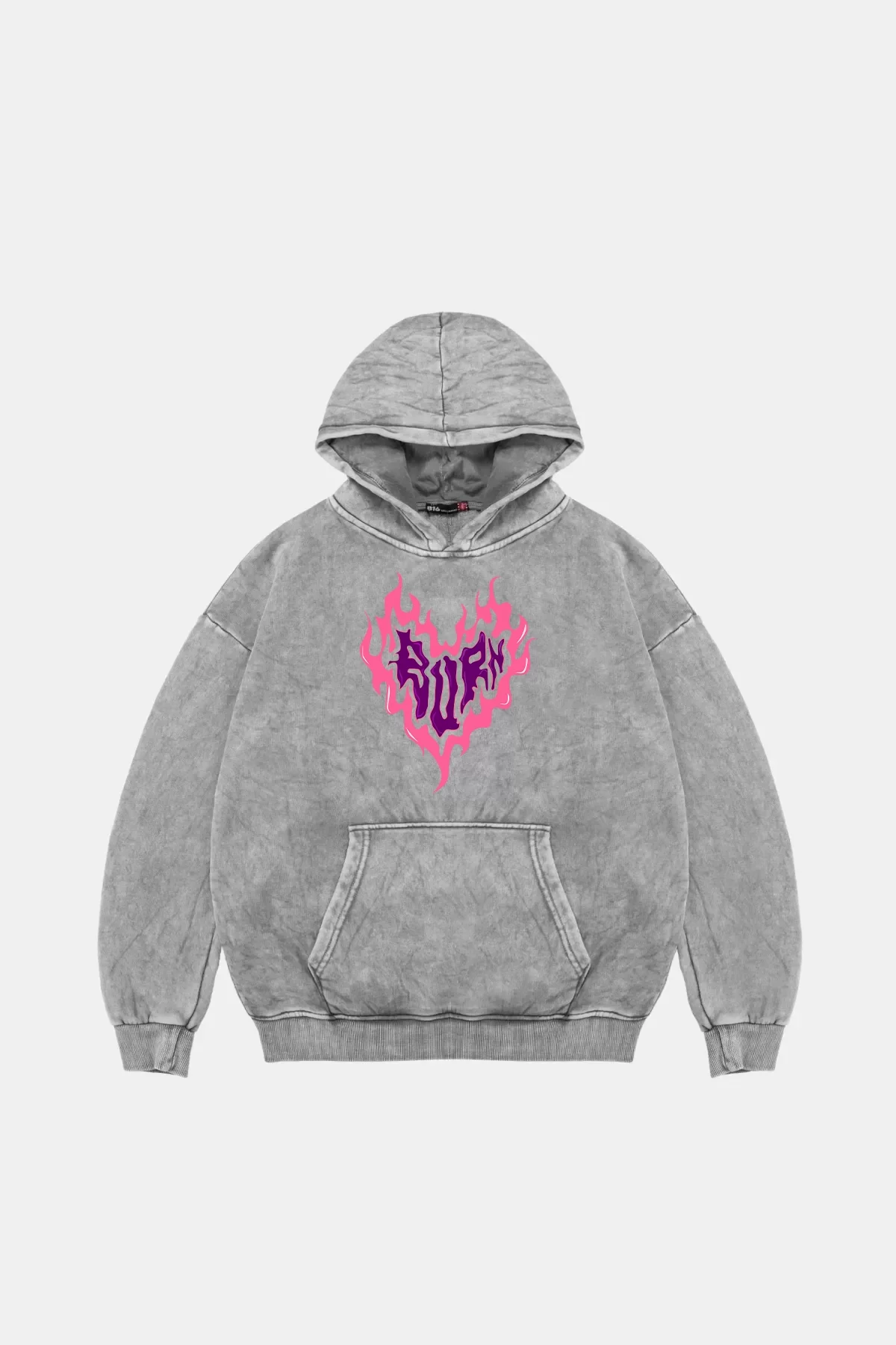 Burn Heart Baskılı Oversize Unisex Premium Yıkamalı Beyaz Hoodie