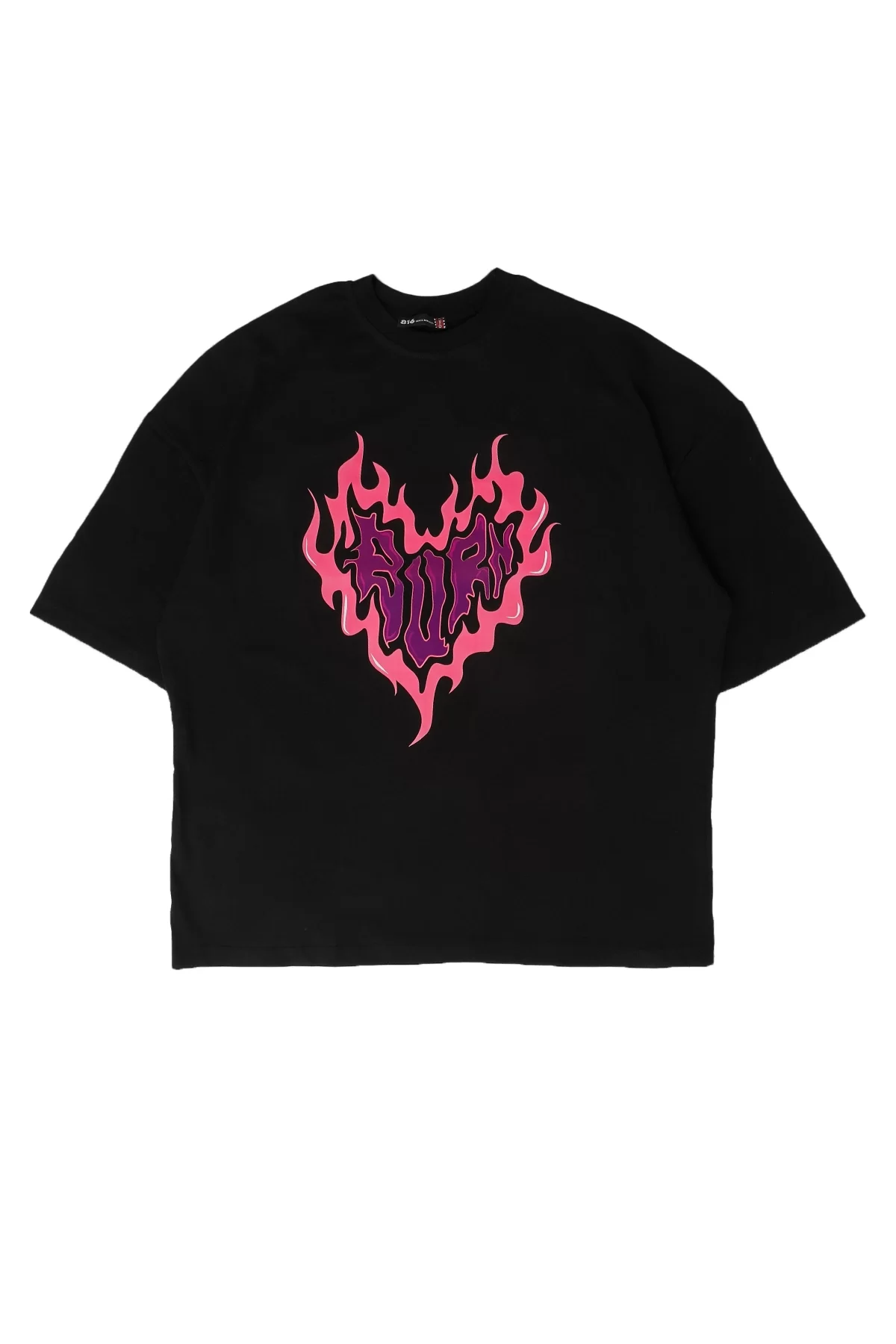 Burn Heart Baskılı Siyah Unisex Oversize Tshirt