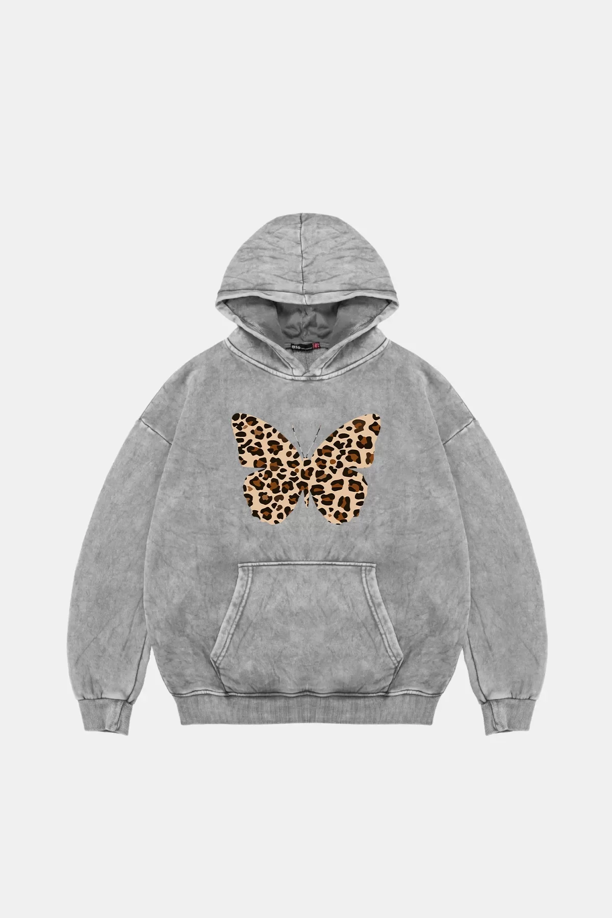 Butterfly Leopard Baskılı Oversize Unisex Premium Yıkamalı Beyaz Hoodie