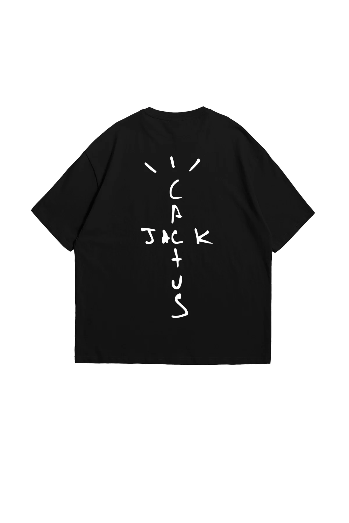 Cactus Jack Baskılı Siyah Unisex Oversize Tshirt