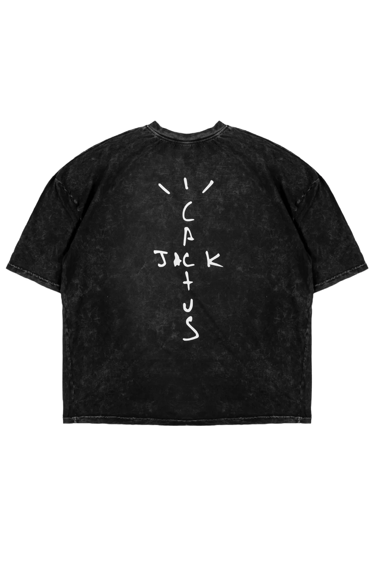 Cactus Jack Baskılı Yıkamalı Siyah Unisex Oversize Tshirt