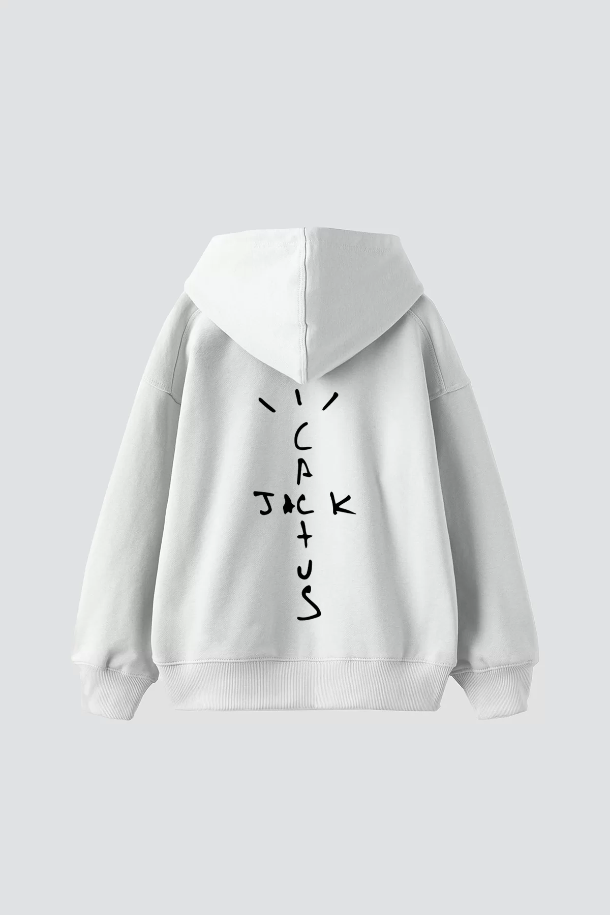 Cactus Jack Sırt Baskılı Oversize Unisex Beyaz Hoodie