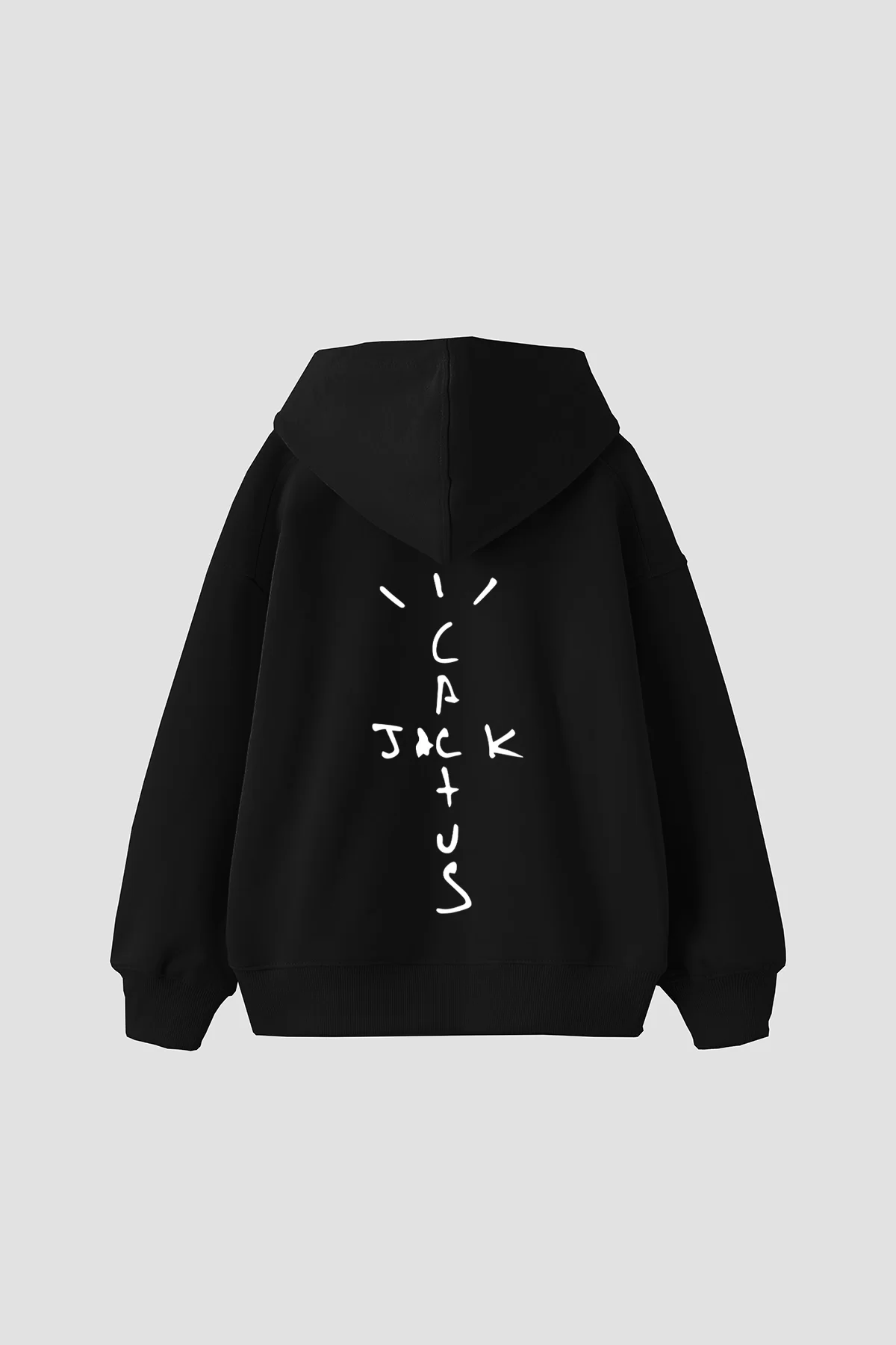 Cactus Jack Sırt Baskılı Oversize Unisex Siyah Hoodie