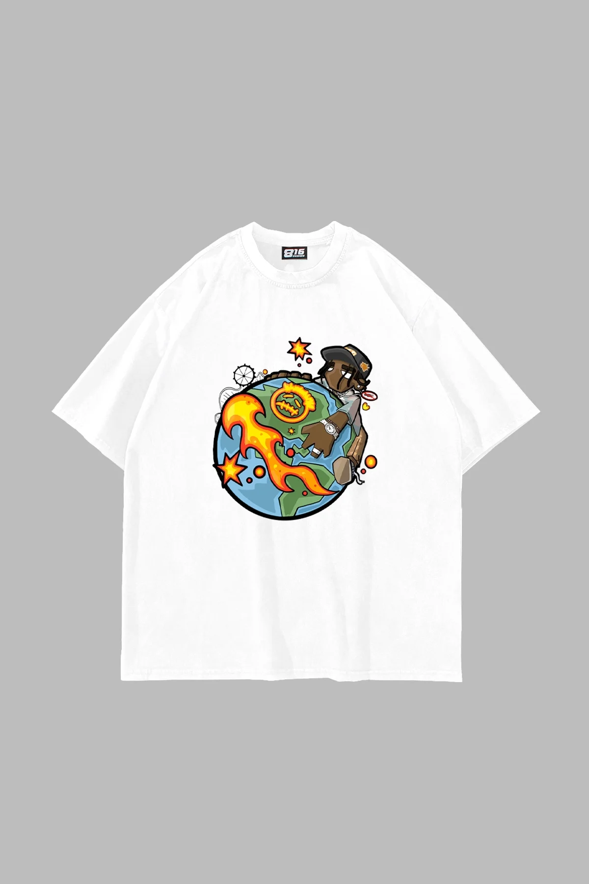 Cactus Jack Travis Baskılı Oversize Unisex Beyaz Tshirt