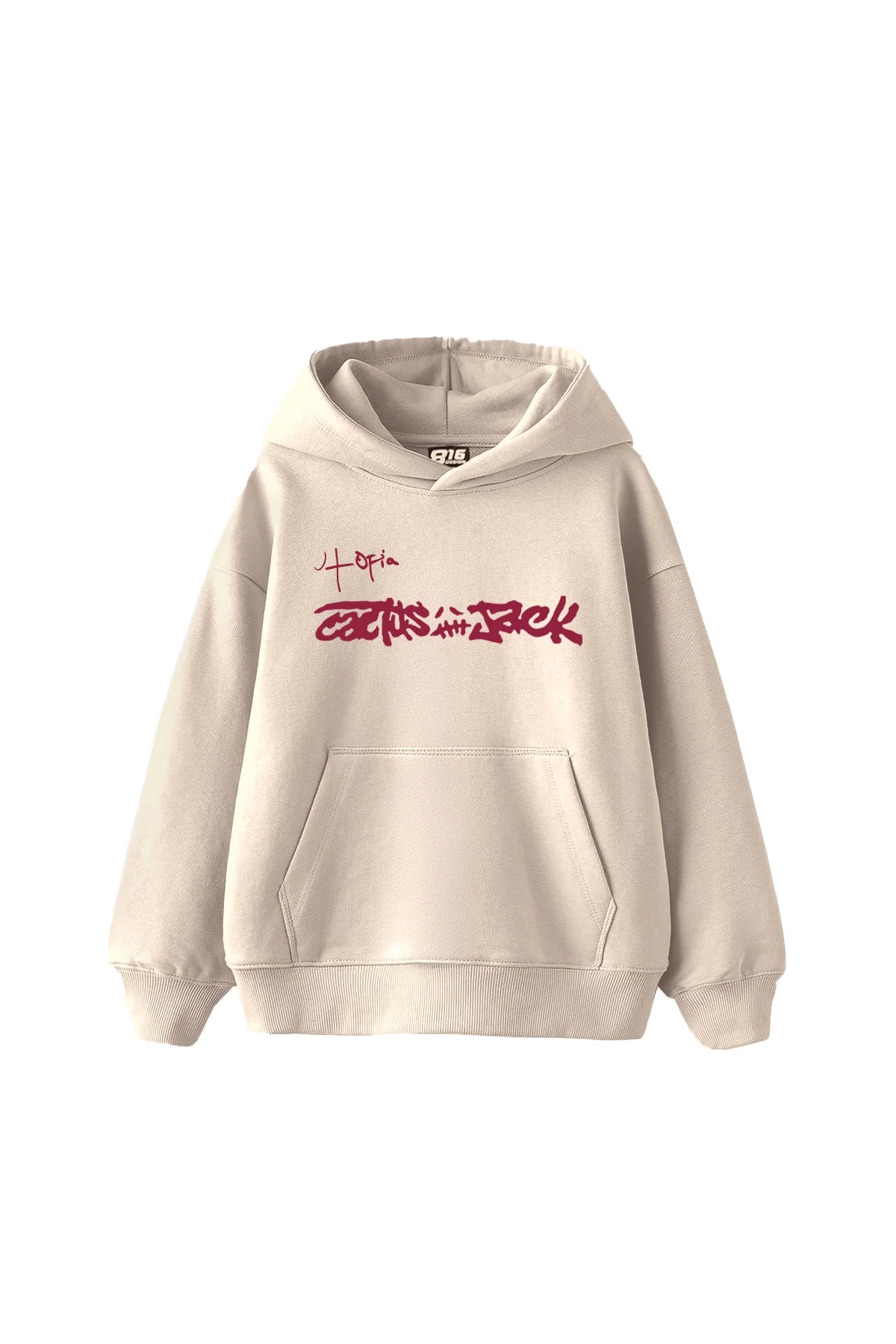 Utopia Cactus Jack Baskılı Oversize Unisex Bej Hoodie