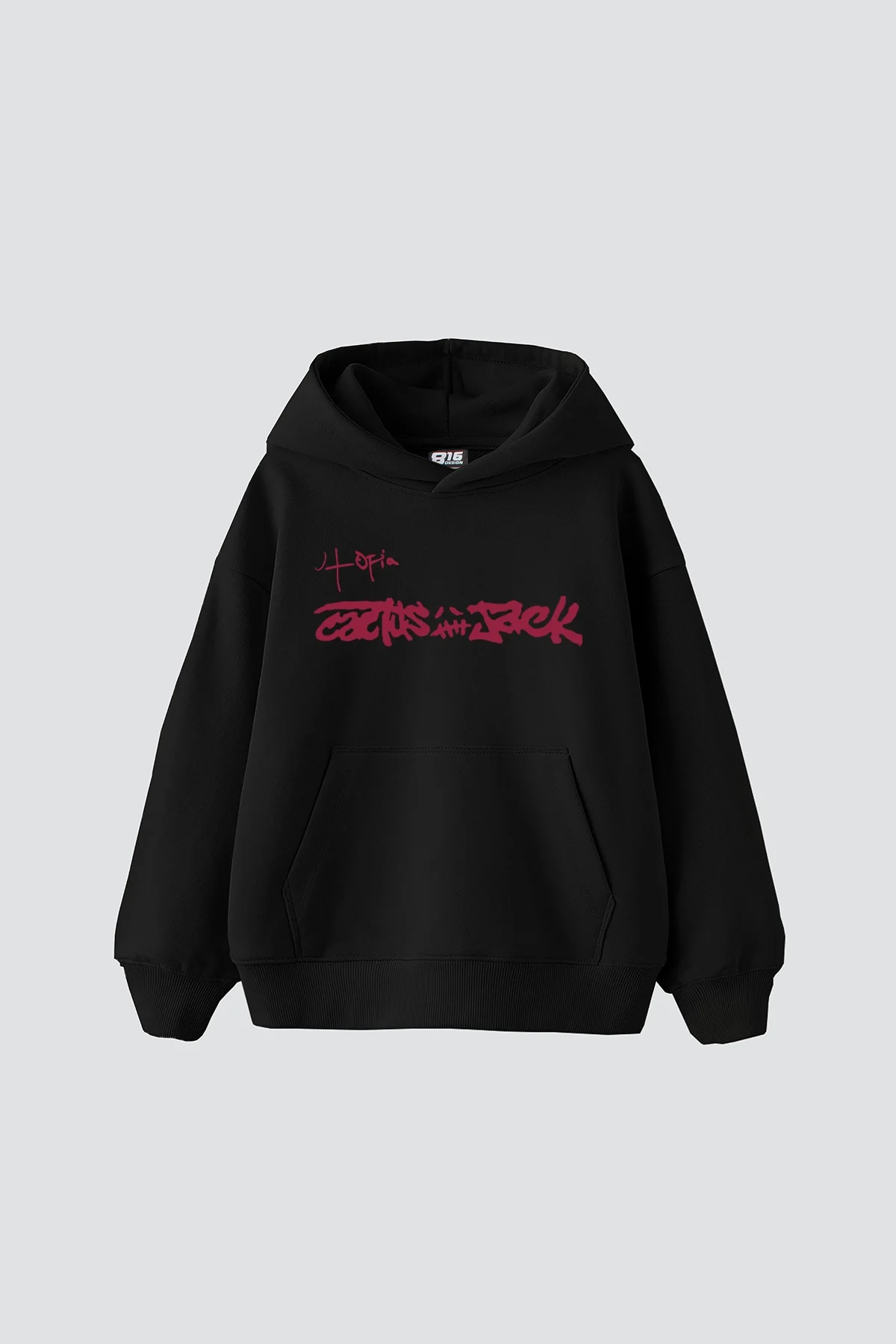 Utopia Cactus Jack Baskılı Oversize Unisex Siyah Hoodie