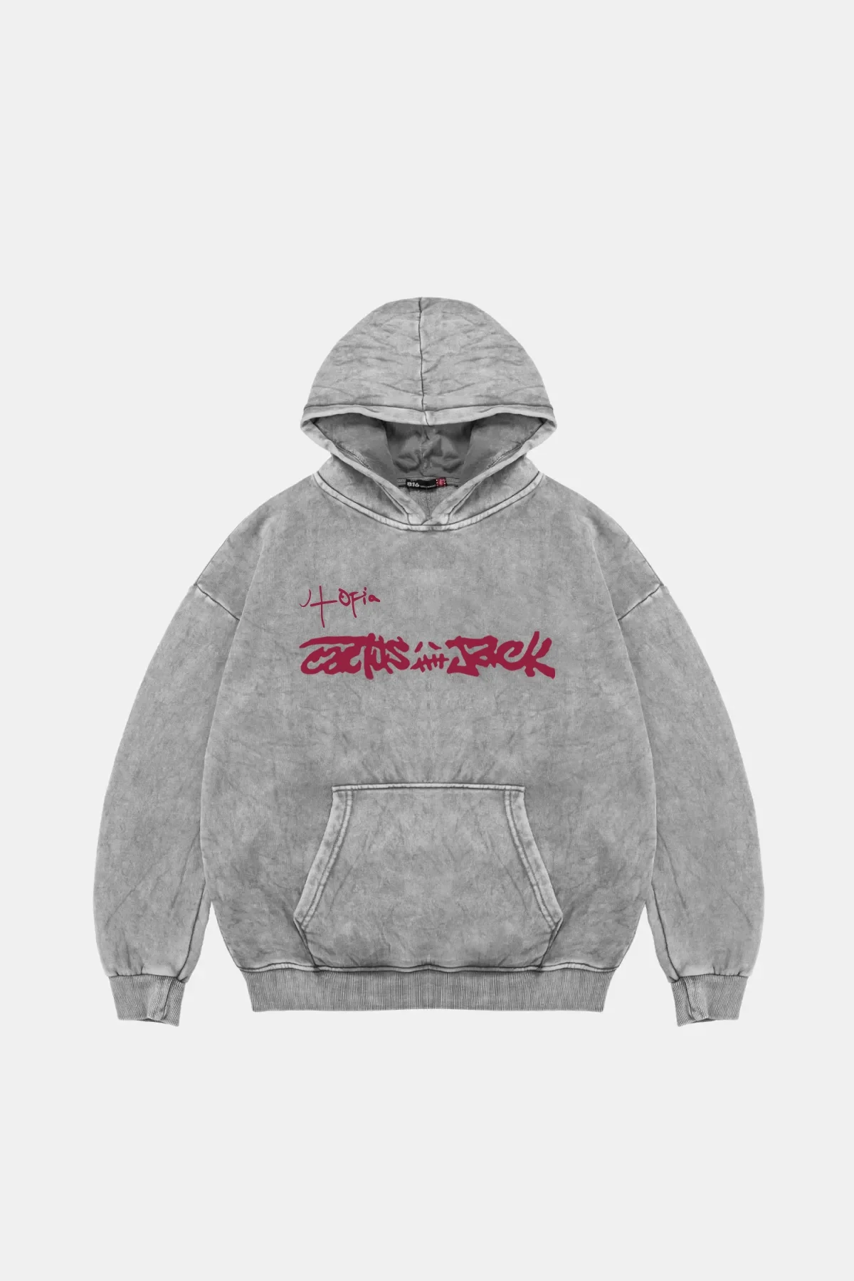 Utopia Cactus Jack Baskılı Oversize Unisex Yıkamalı Beyaz Hoodie