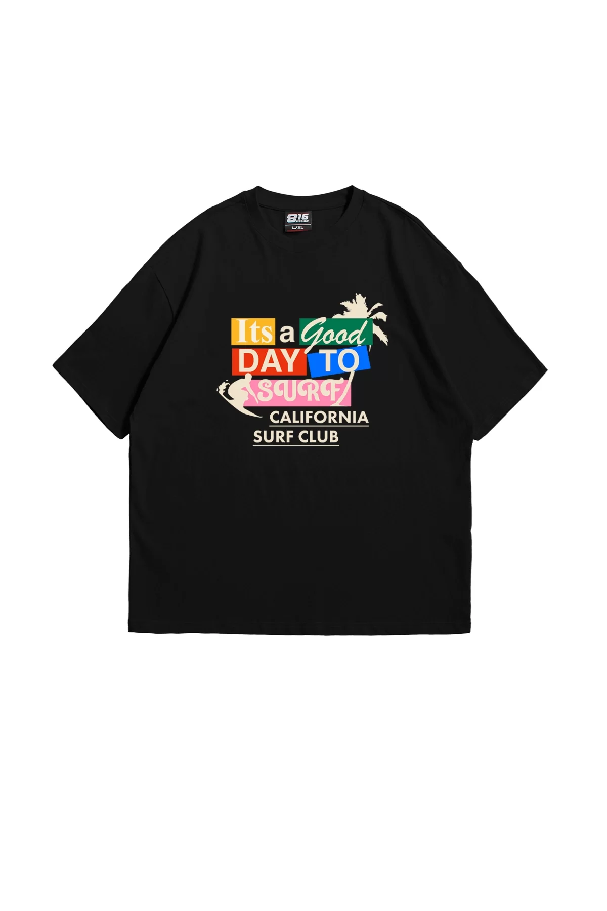 California Surf Club Baskılı Oversize Unisex Siyah Tshirt