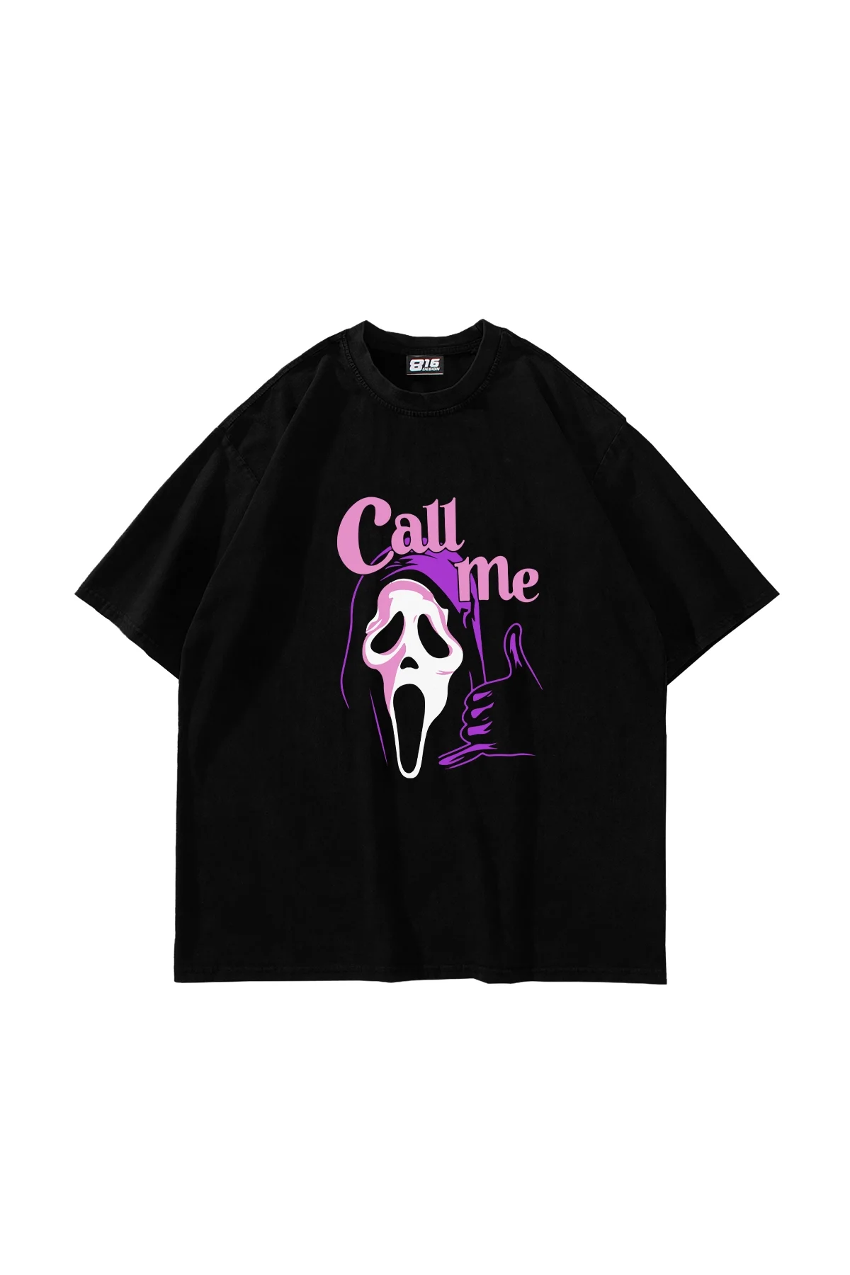 Call Me Baskılı Oversize Unisex Siyah Tshirt